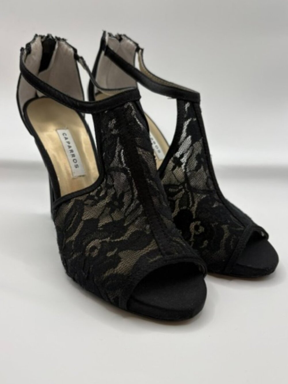 Caparros Lace black zip up pump heel